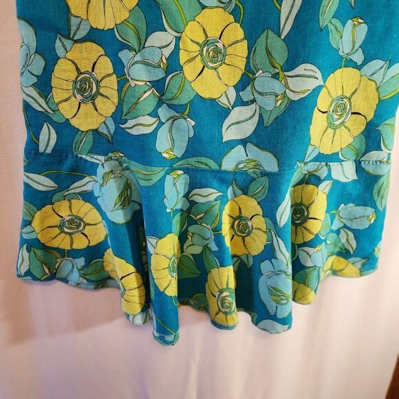 NYGARD COLLECTION, 100% LINEN TRUMPET SKIRT, TEAL/GREEN/YELLOW FLORAL SIZE 14 - Picture 2 of 8